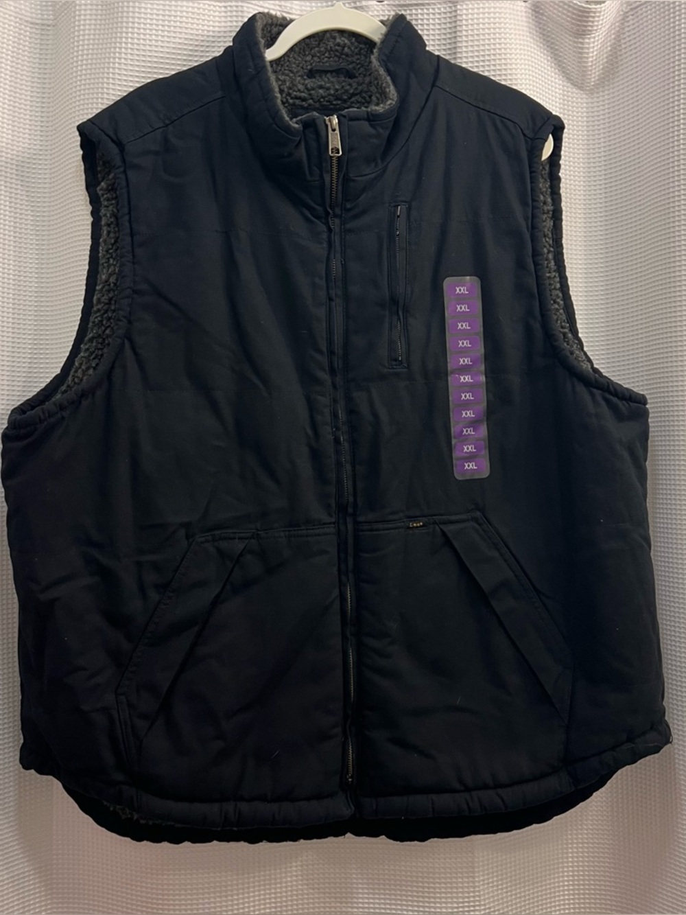 Black Sherpa-Lined Zip Front Vest